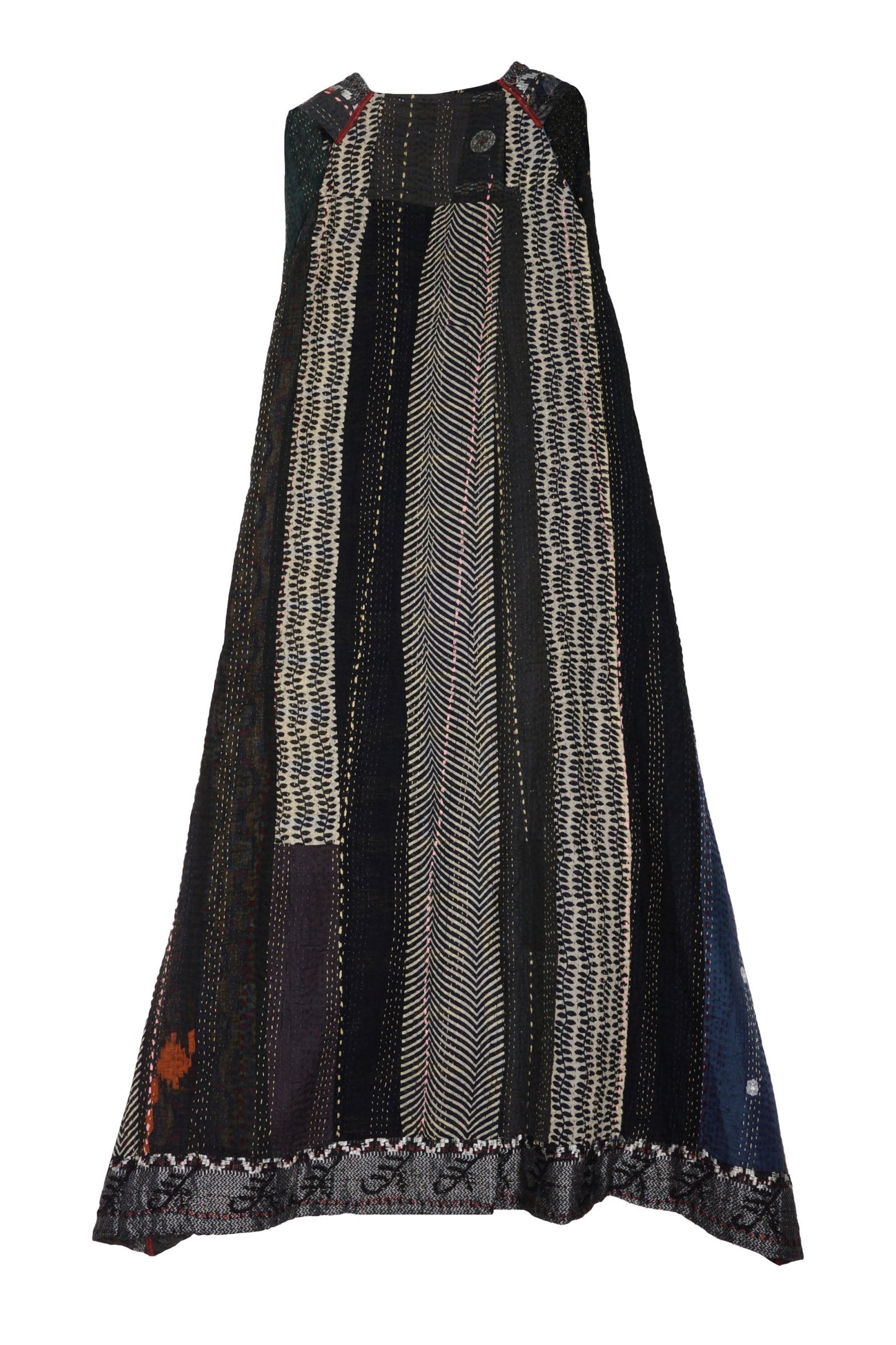 STRIPE RALLIS KANTHA BACK PLEATED VEST MAXI - pr4222-blk -