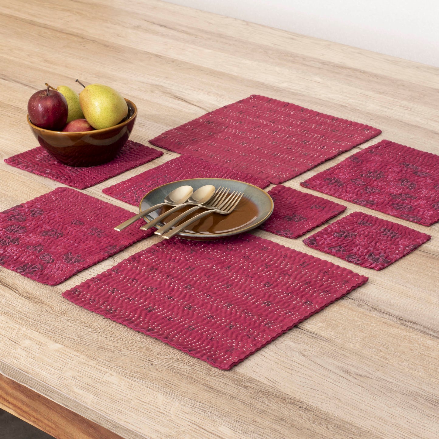 Printed Fray Handmade  Kantha Coasters - Pink (Set of 2)