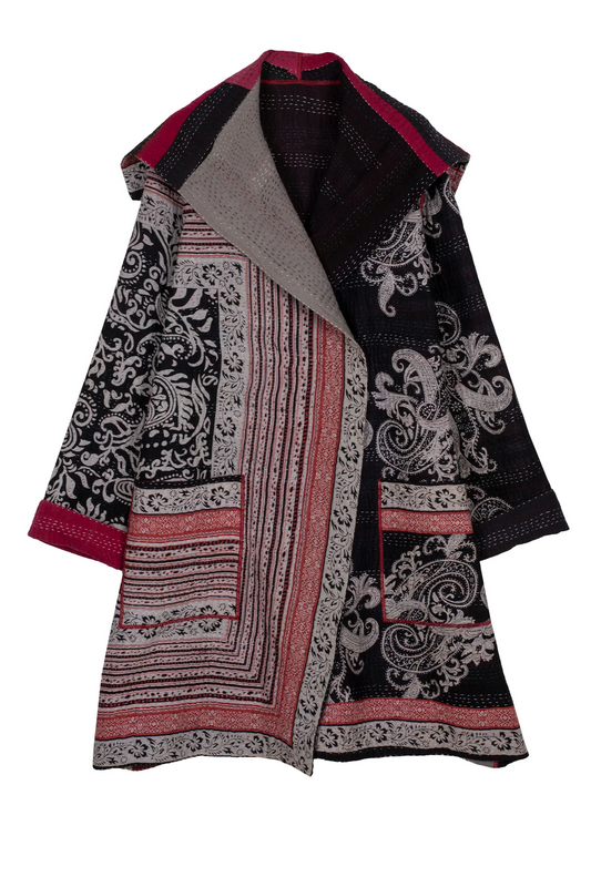 PAISLEY & PATCH KANTHA POCKET MEDIUM COAT - py4316-blk -