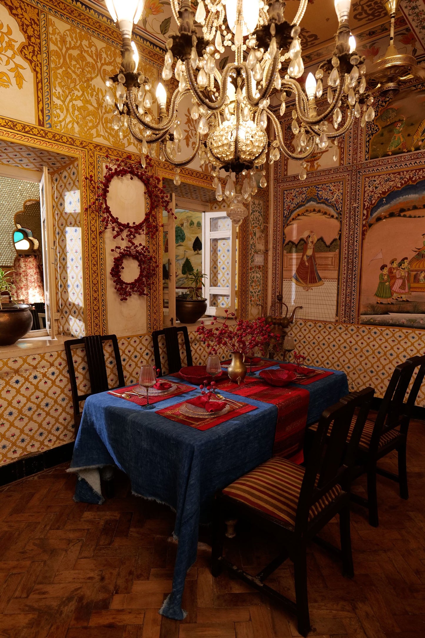 Red Jewel Striped Table Runner