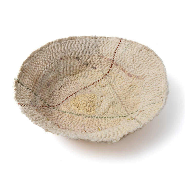 Handcrafted Kantha(metallic kantha) - Round Tray - Ivory Ivory