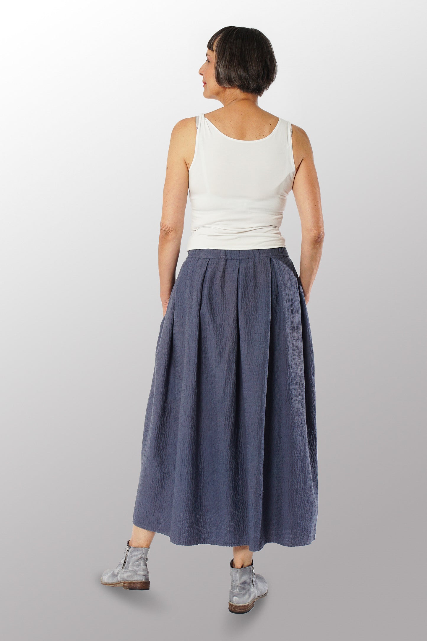 RIPPLE KANTHA TUCKED GATHER SKIRT - rp2663-nvy -