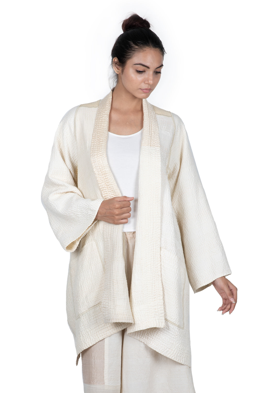 Jaipur White Kantha A-Line JKT