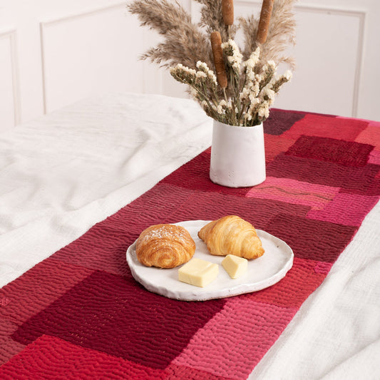 Landscape Fray Patch vintage Kantha Runner - Red