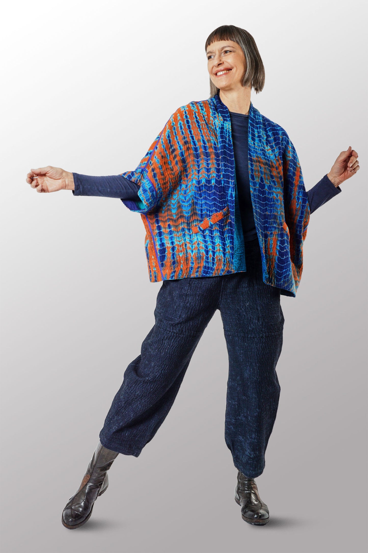 SERPENT SHIBORI TIE DYE MINI PONCHO - se4060-org -