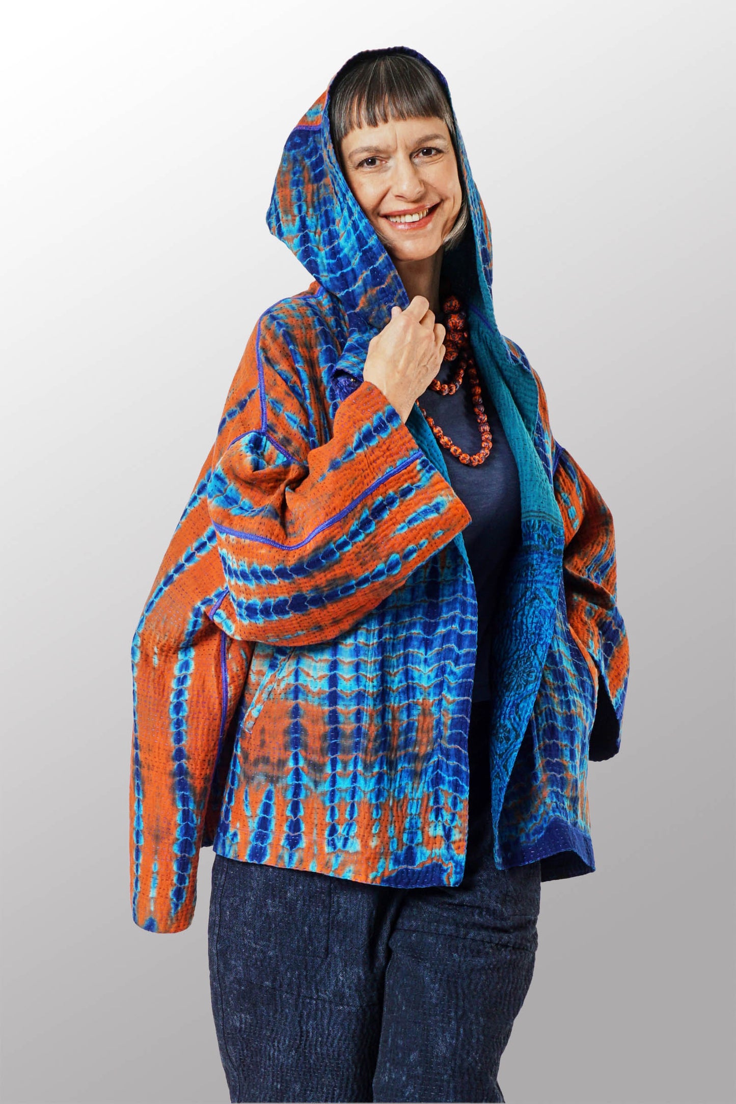 SERPENT SHIBORI TIE DYE HOODIE PONCHO - se4064-org -