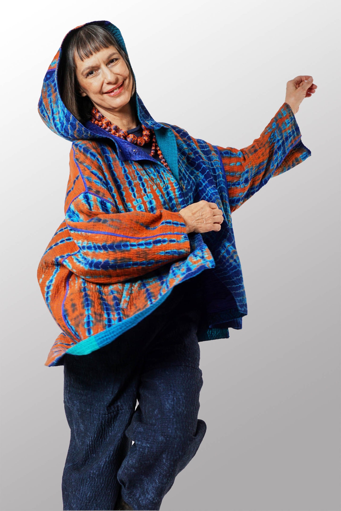 SERPENT SHIBORI TIE DYE HOODIE PONCHO - se4064-org -