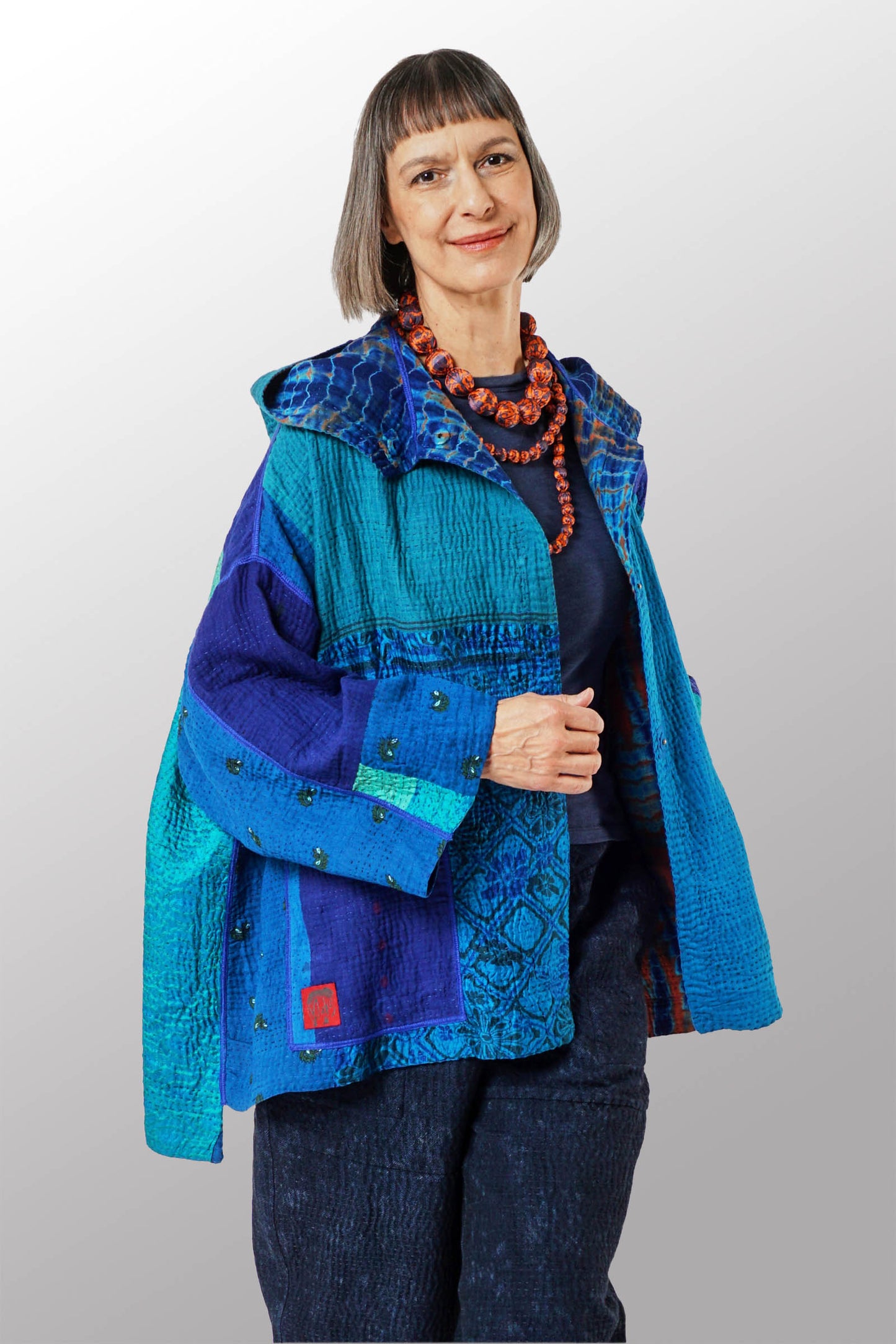 SERPENT SHIBORI TIE DYE HOODIE PONCHO - se4064-org -