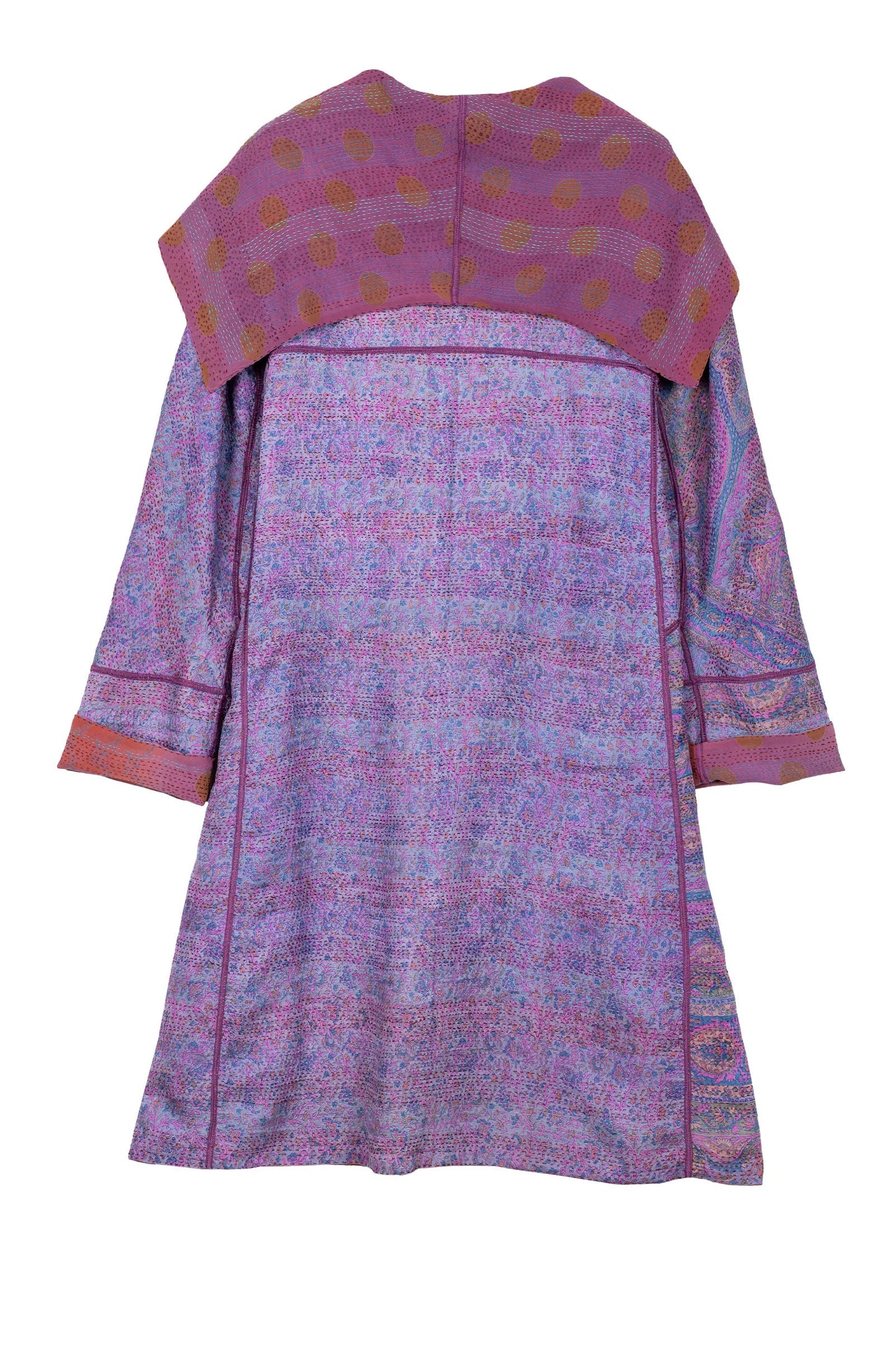 VINTAGE SILK GEORGETTE KANTHA A-LINE COAT - sg2309-0001a -