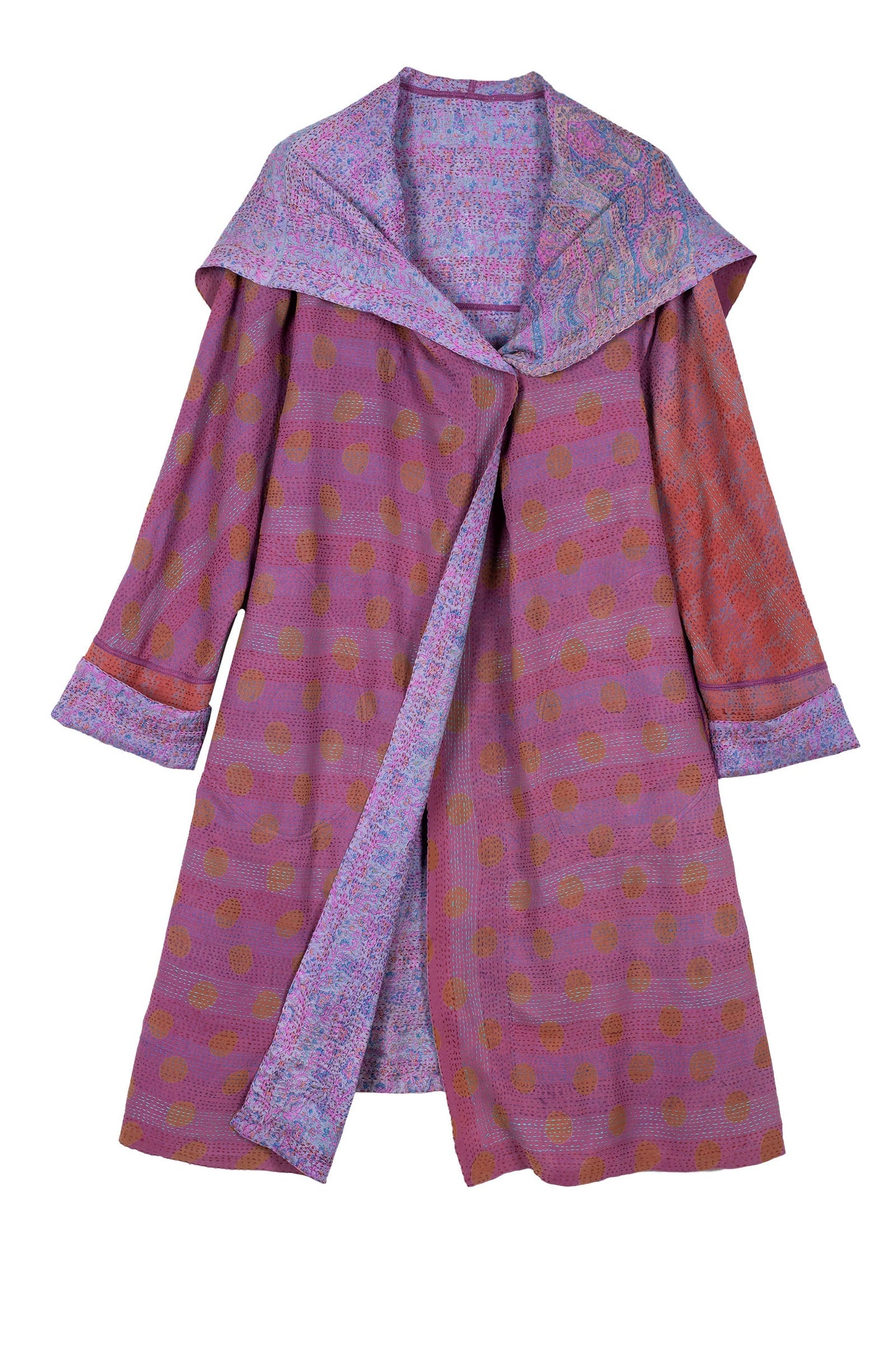 VINTAGE SILK GEORGETTE KANTHA A-LINE COAT - sg2309-0001a -