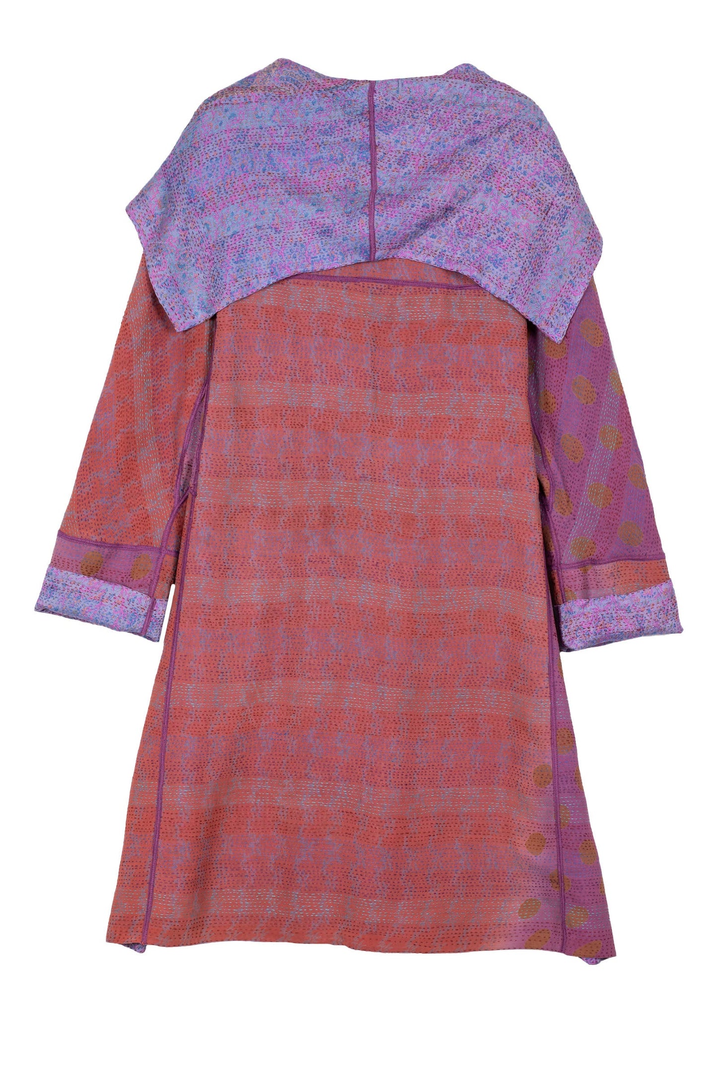 VINTAGE SILK GEORGETTE KANTHA A-LINE COAT - sg2309-0001a -