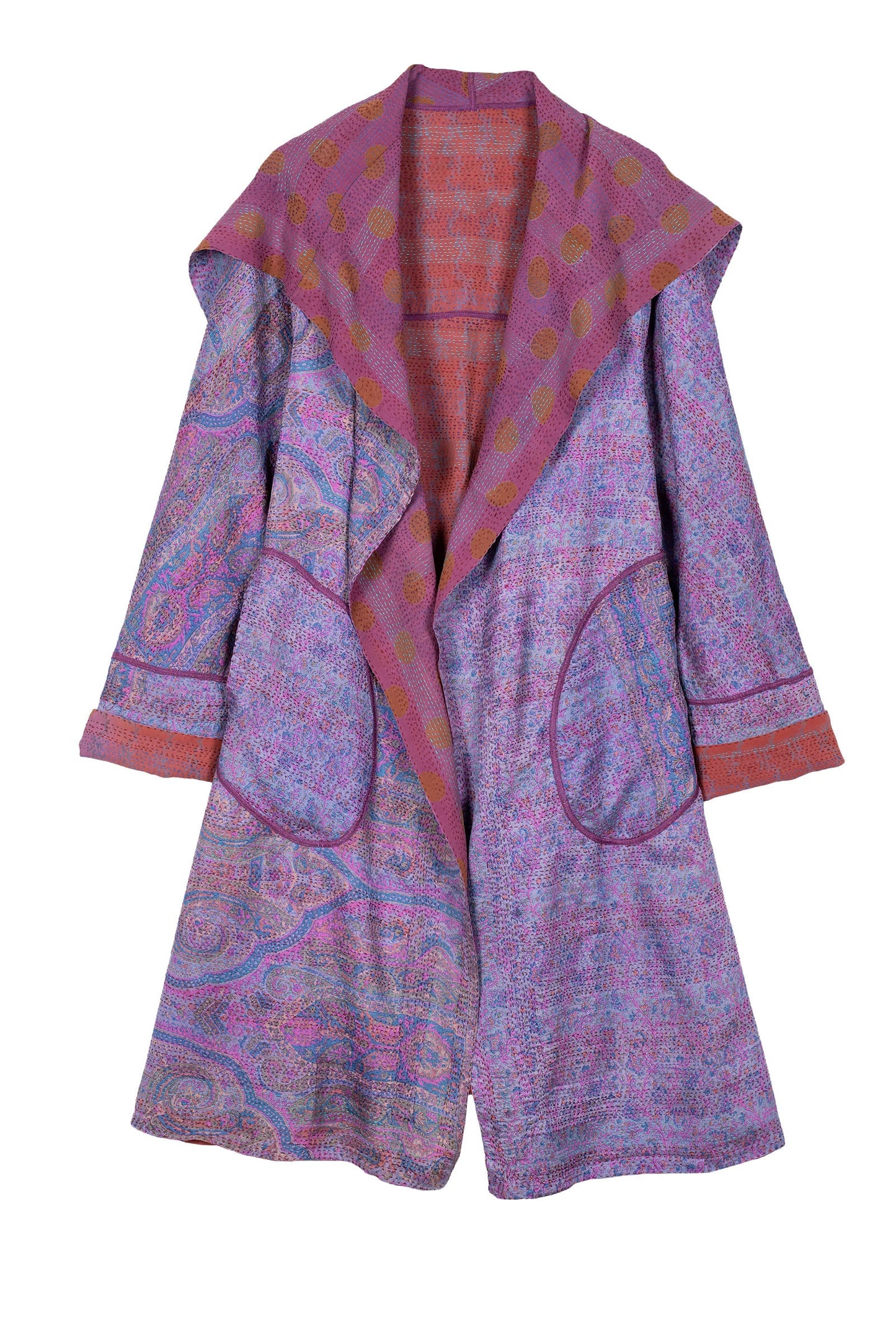 VINTAGE SILK GEORGETTE KANTHA A-LINE COAT - sg2309-0001a -