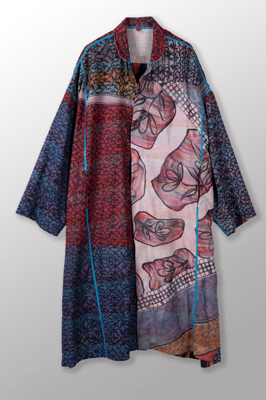 VINTAGE SILK GEORGETTE KANTHA NEW OVERSIZED COAT - sg2342-0007a -