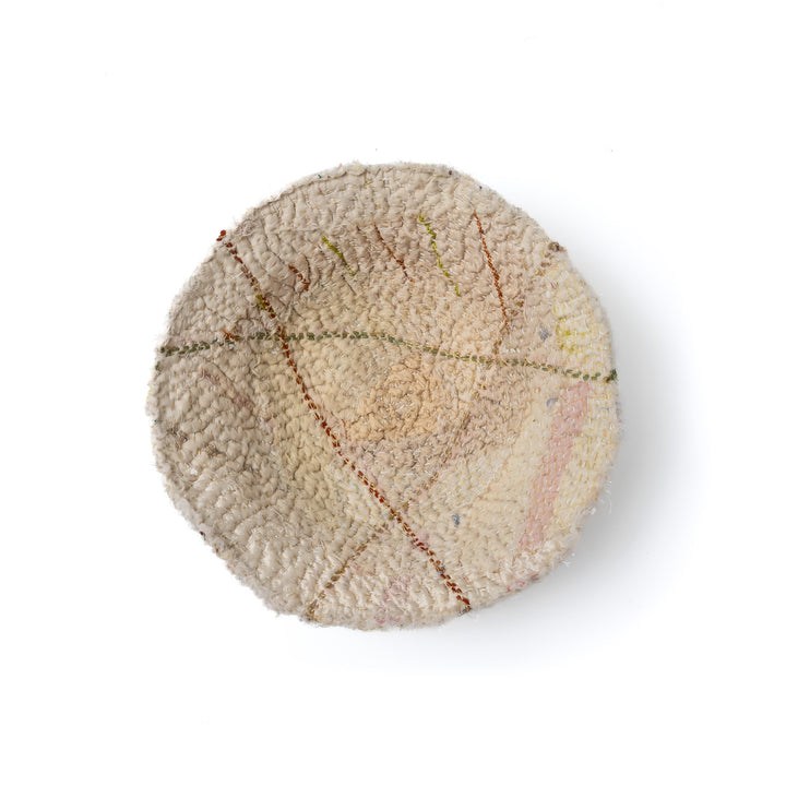 Handcrafted Kantha(metallic kantha) -Shallow Bowl - Ivory Ivory