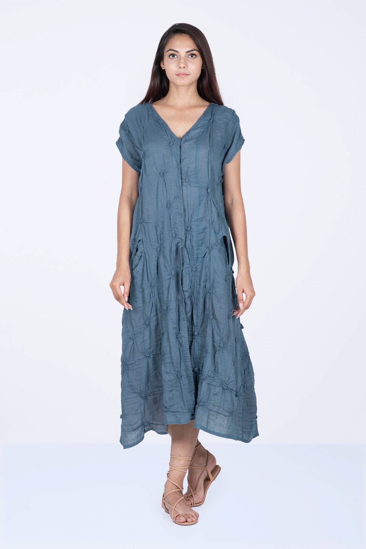 SPIRAL KANTHA ROBE DRESS - sl2424-tel -