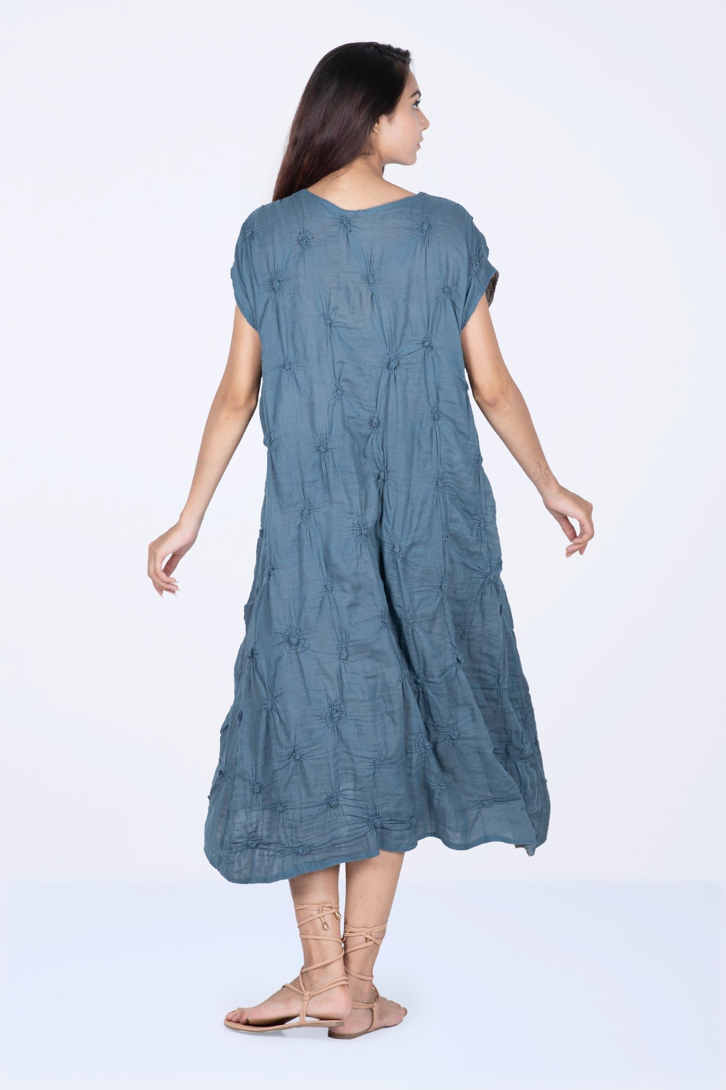 SPIRAL KANTHA ROBE DRESS - sl2424-tel -