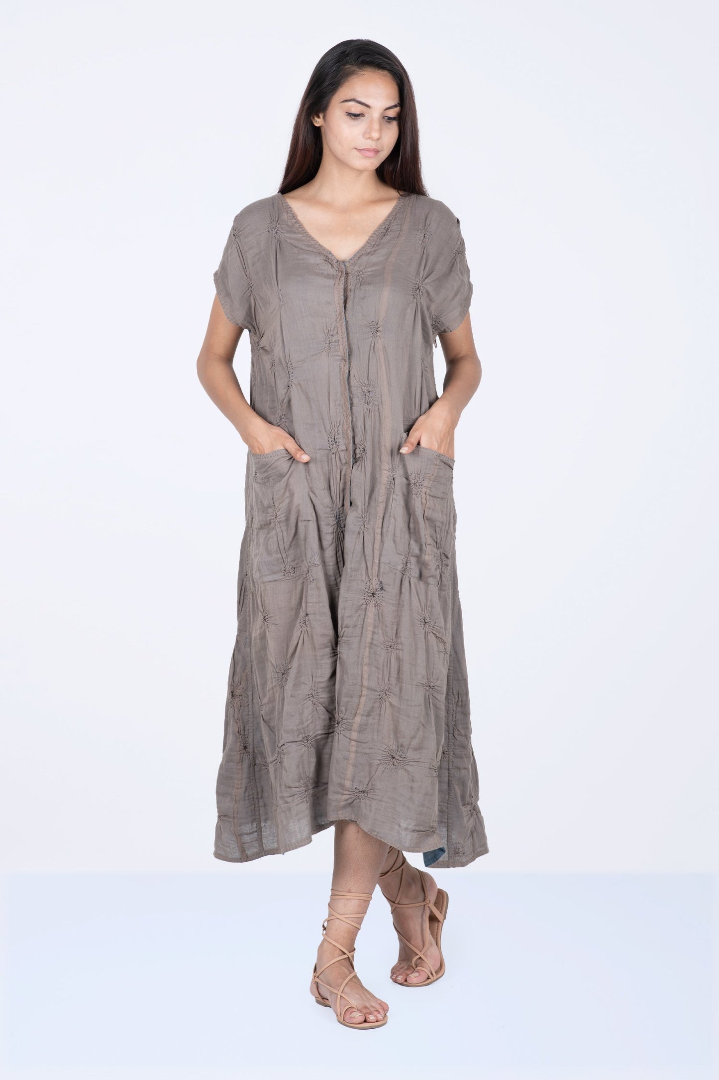 SPIRAL KANTHA ROBE DRESS - sl2424-tel -