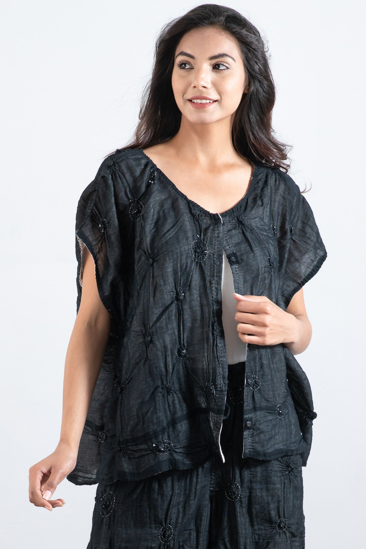 SPIRAL KANTHA BLOUSE - sl2534-blk -