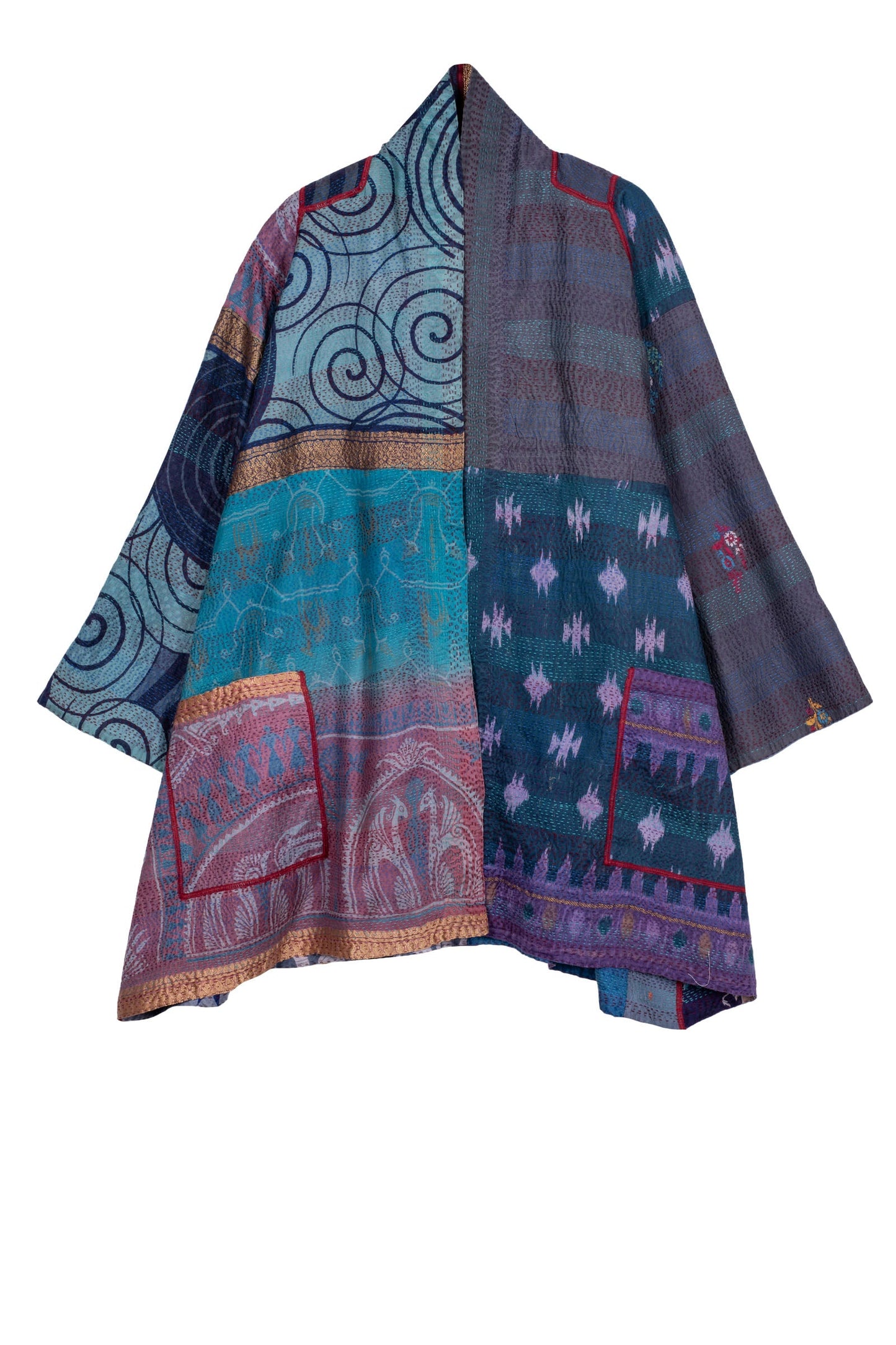 VINTAGE SILK KANTHA A-LINE JKT - sv2003-0349w -