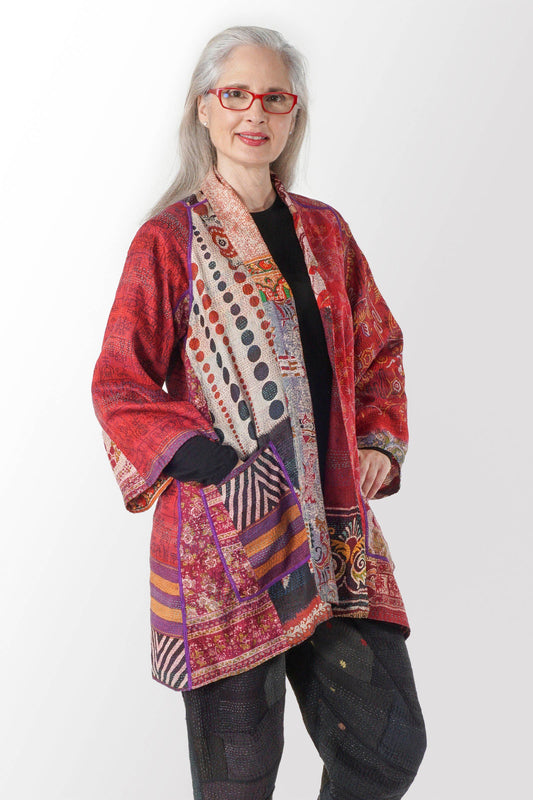 VINTAGE SILK KANTHA A-LINE JKT - sv2003-0359a -