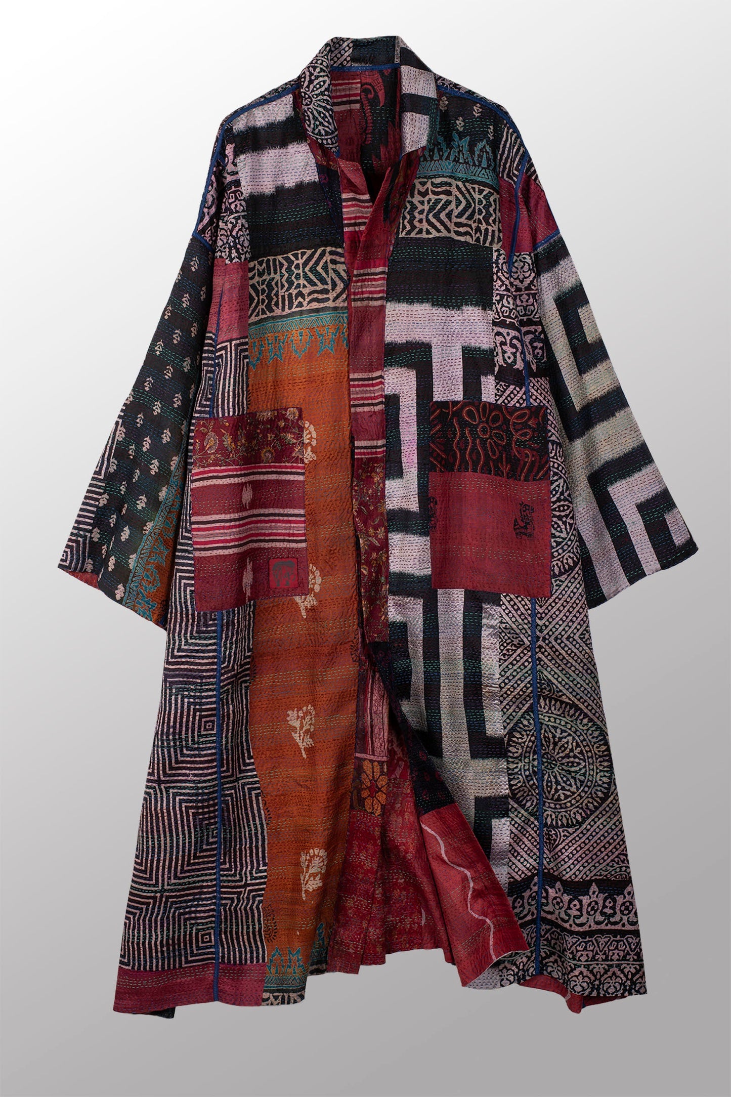 VINTAGE SILK KANTHA OVERSIZED COAT - sv2326-0006a -