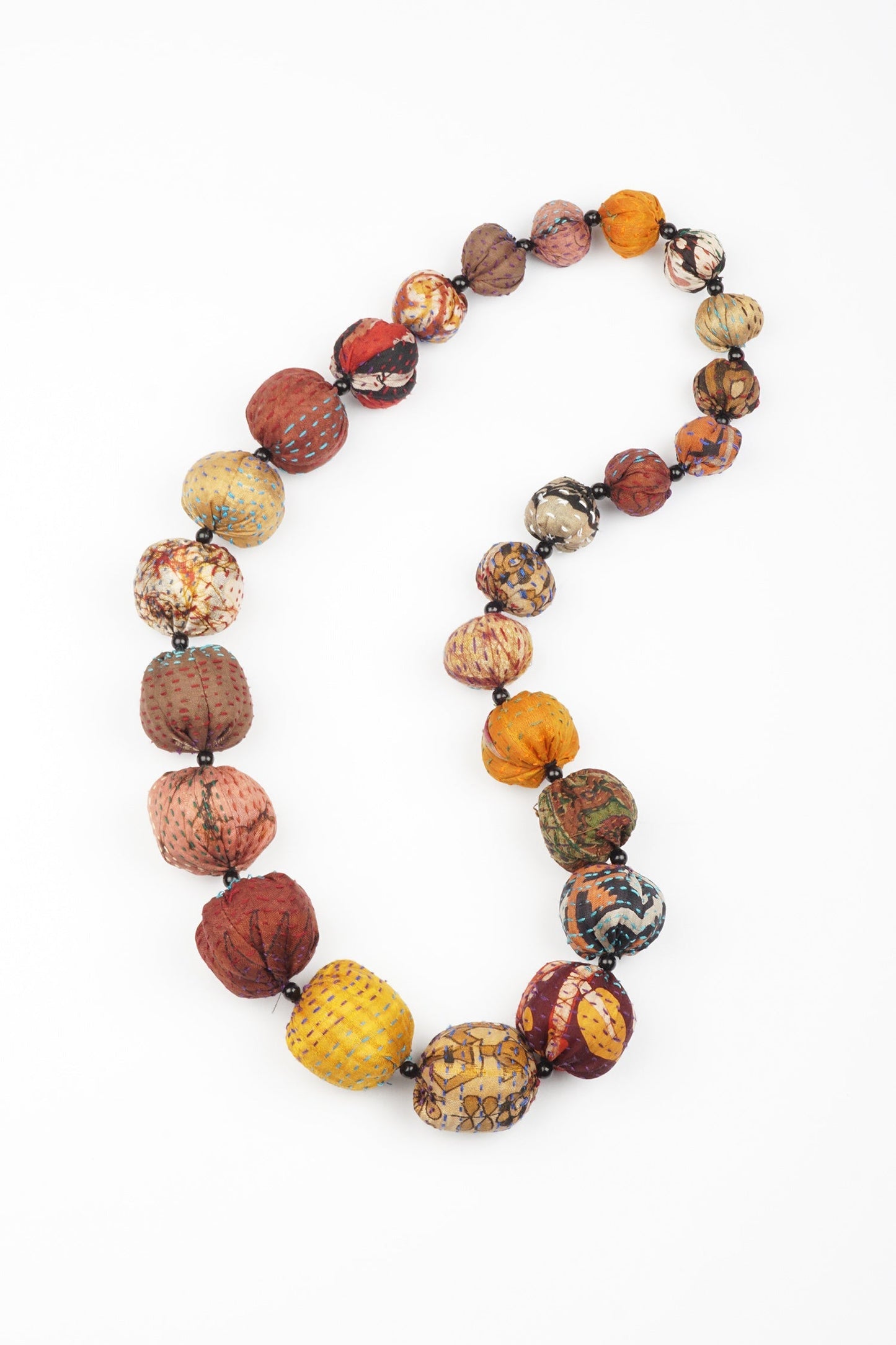 VINTAGE SILK KANTHA NUTS MEDIUM NECKLACE - sv2701-brn -