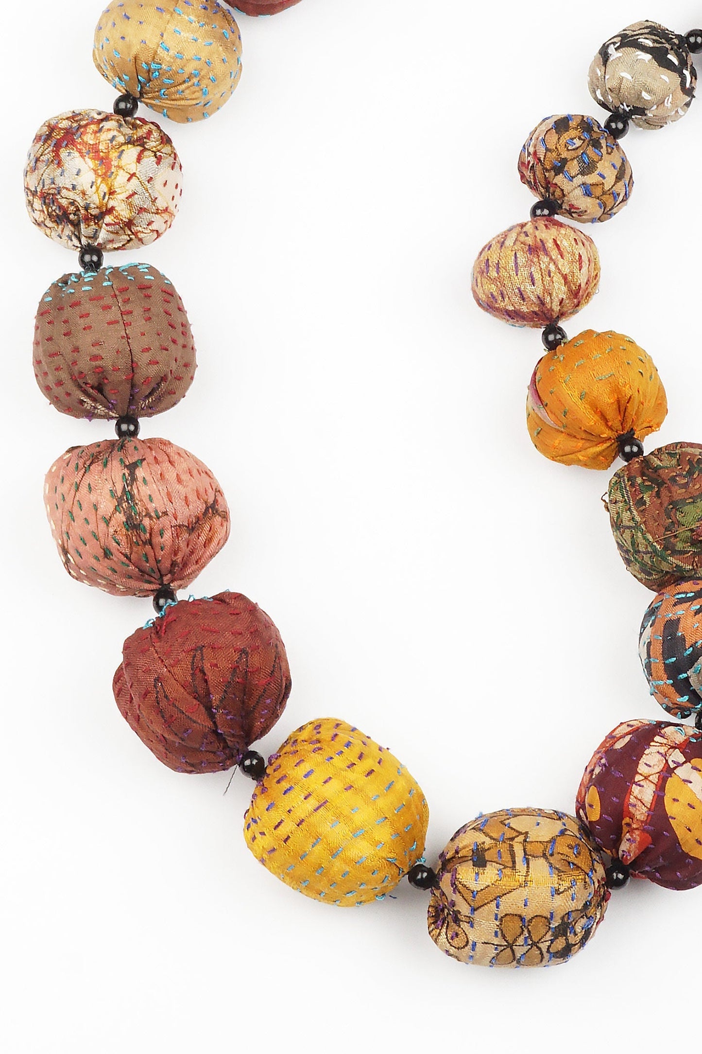 VINTAGE SILK KANTHA NUTS MEDIUM NECKLACE - sv2701-brn -