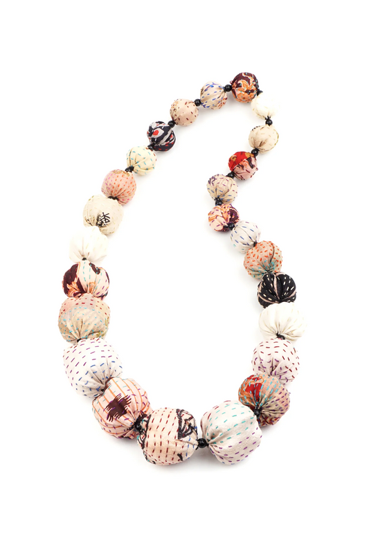 VINTAGE SILK KANTHA NUTS MEDIUM NECKLACE - sv2701-ivy -