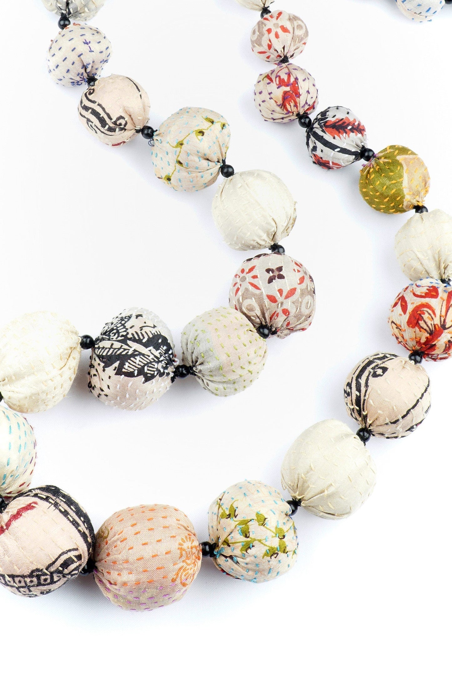 VINTAGE SILK KANTHA NUTS LONG NECKLACE - sv2702-ivy -