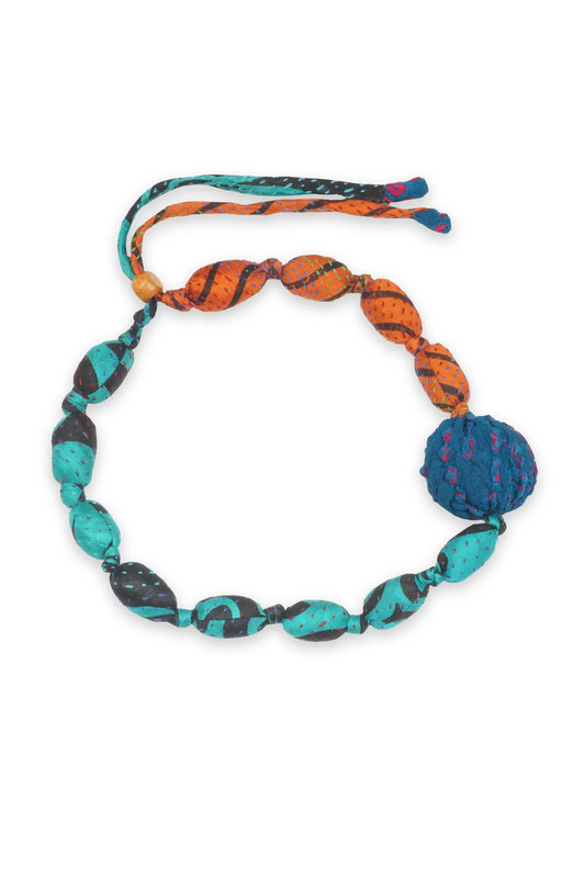 VINTAGE SILK KANTHA SEA URCHIN SHORT NECKLACE - sv2708-tuq -