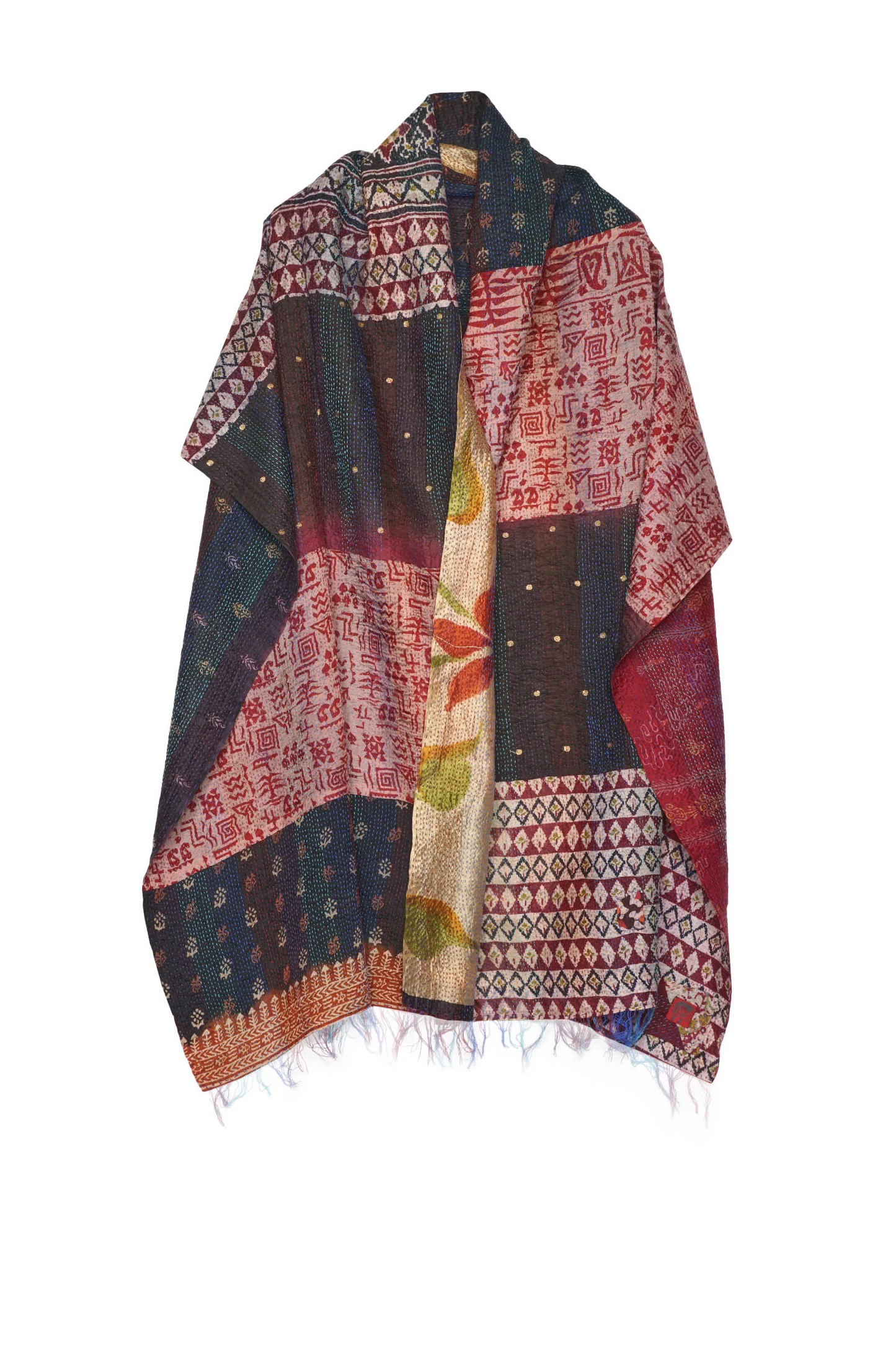 VINTAGE SILK KANTHA SHAWL MEDIUM - sv2802-0006a -