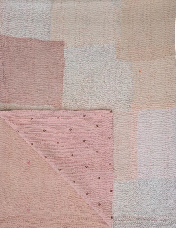 Mosaic Fray Handmade Vintage Kantha quilt -Shallot