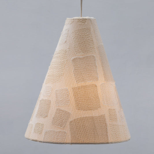 Tonal tile patch kantha -Pendant Lamp Ivory