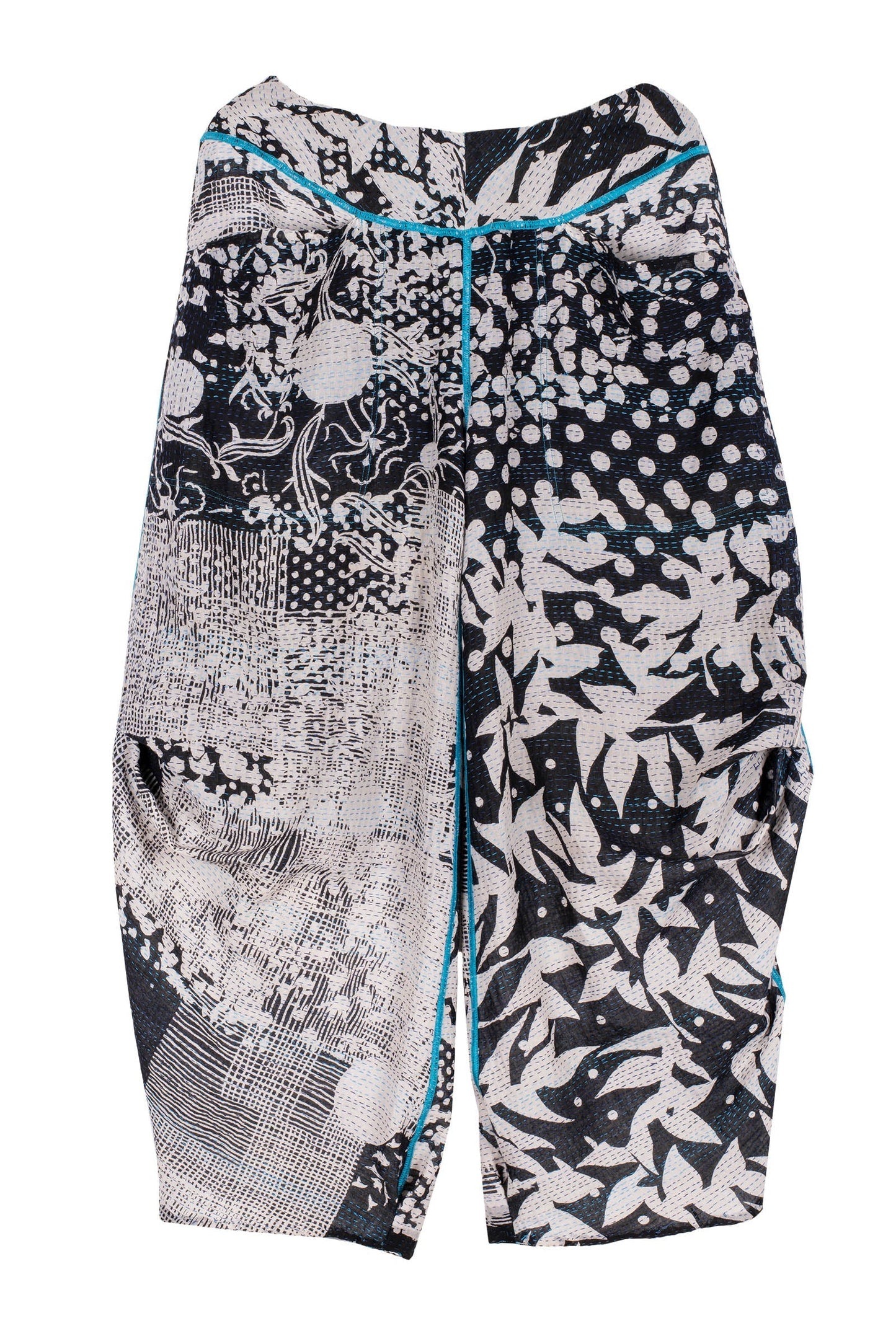 MONOTONE TWILIGHT PRINT KANTHA KNEE TUCKED PANTS - tp2625-blk -