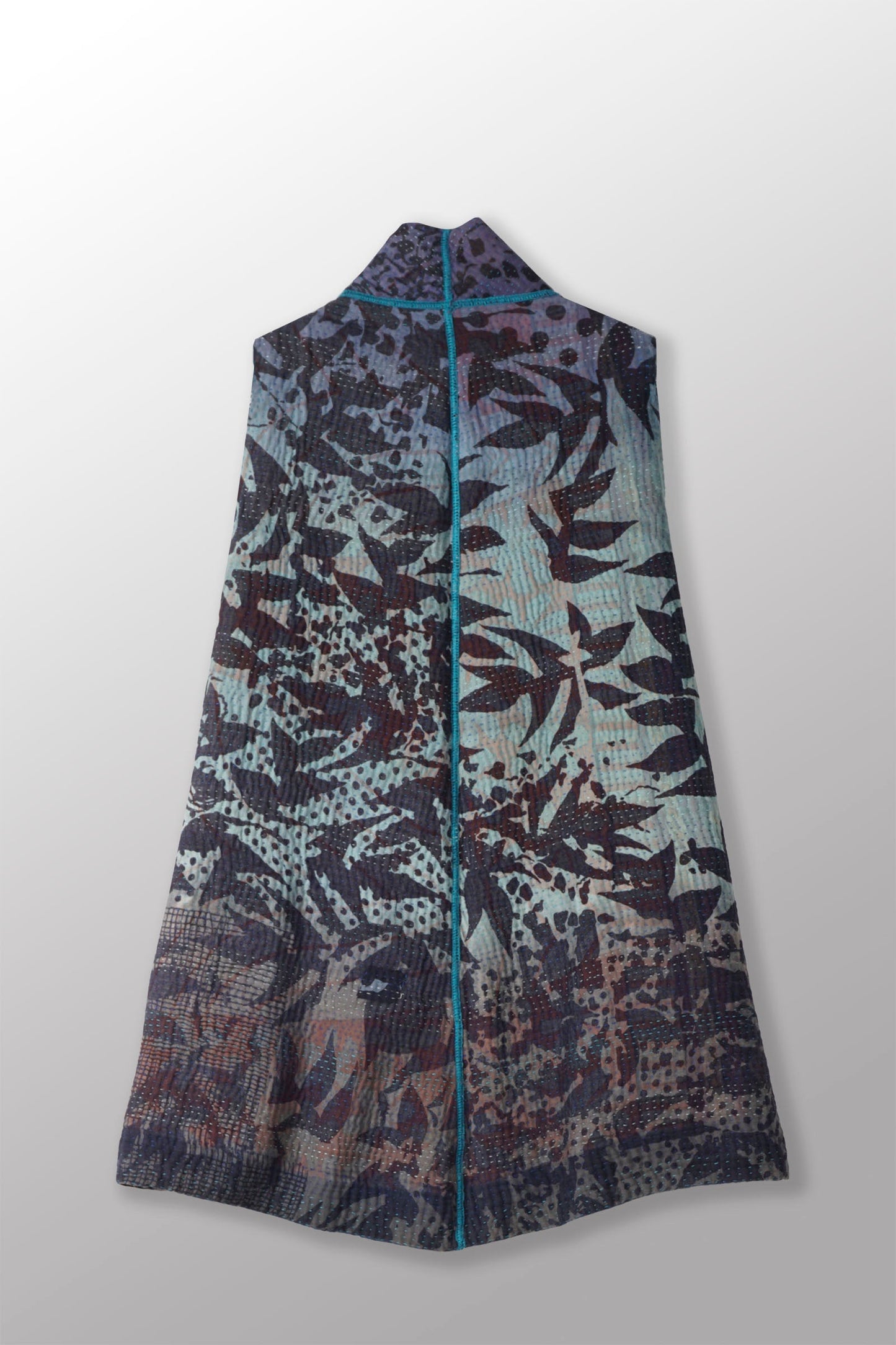 MONOTONE TWILIGHT PRINT KANTHA WING COLLAR SHORT VEST - tp4204-blu -