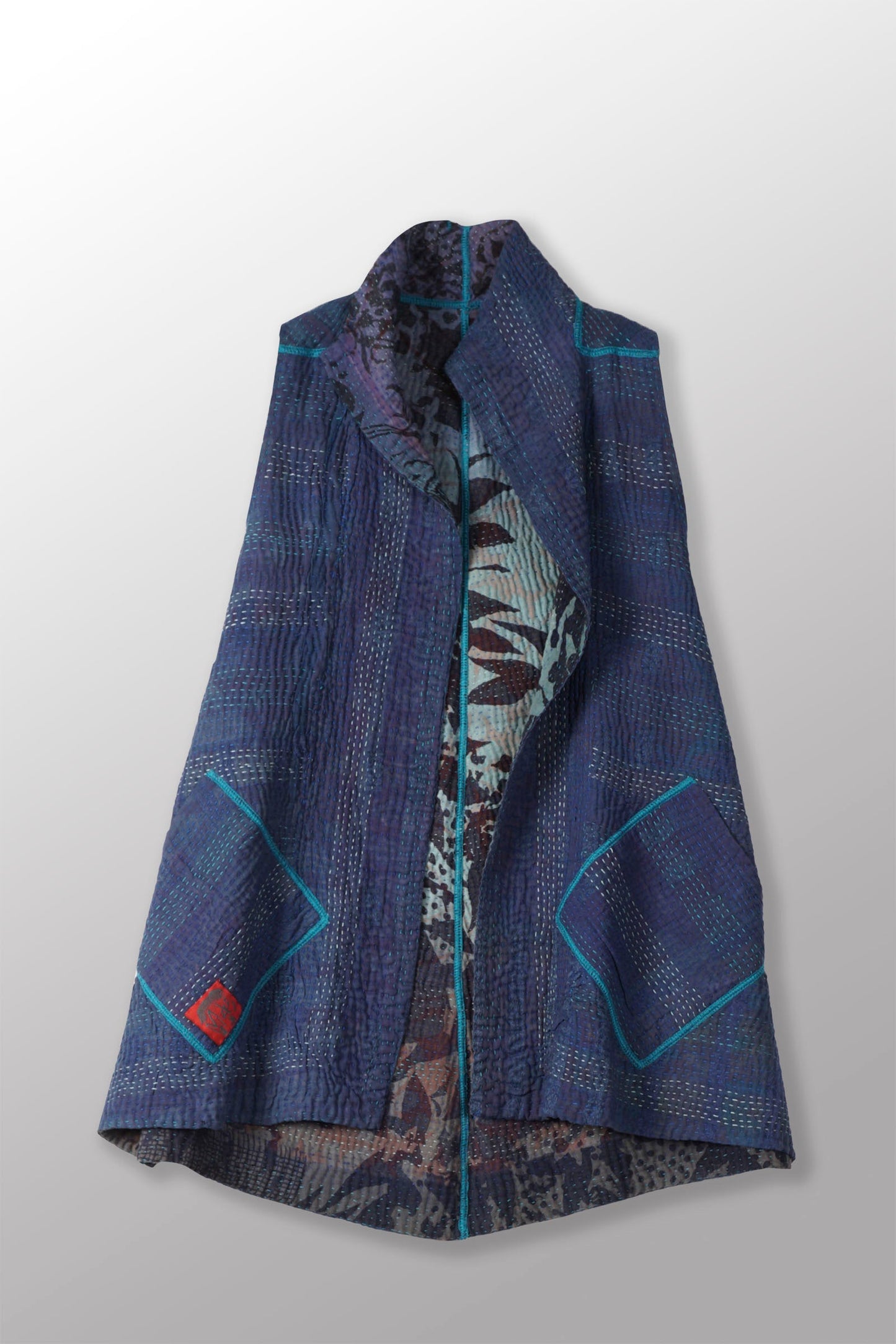 MONOTONE TWILIGHT PRINT KANTHA WING COLLAR SHORT VEST - tp4204-blu -