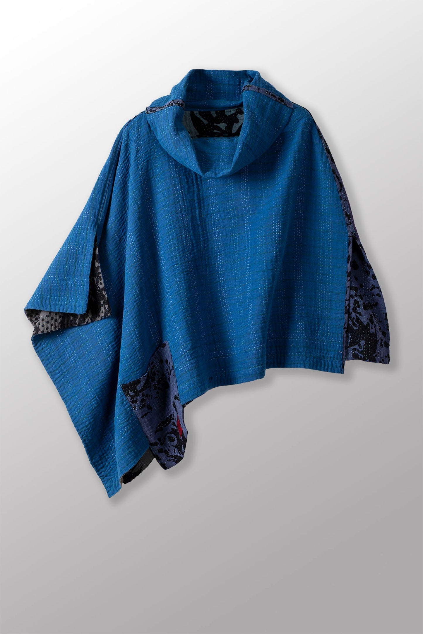 MONOTONE TWILIGHT PRINT KANTHACOWL NECK LONG CAPE - tp4842-blu -