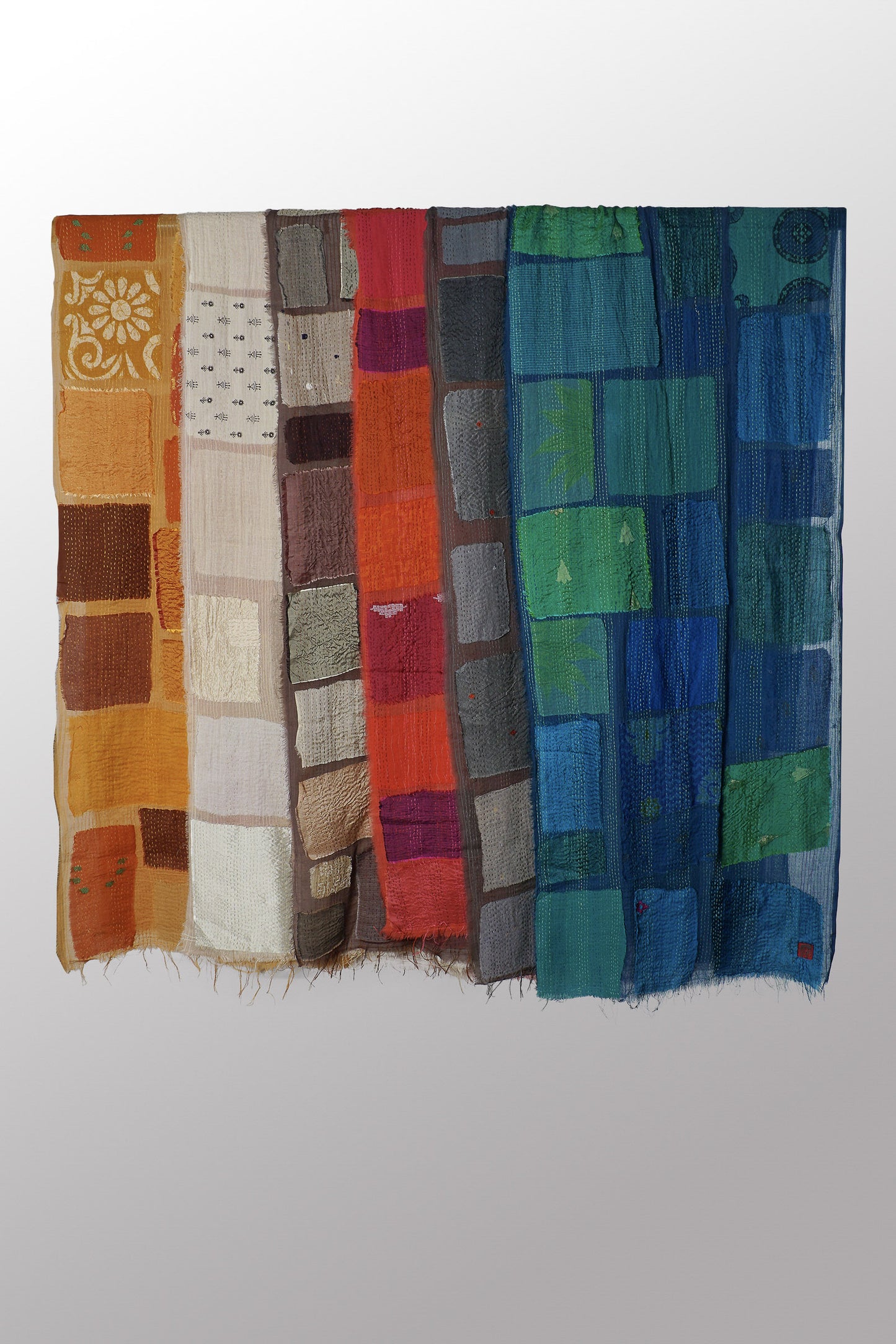 TONAL TILE PATCH KANTHA SCARF STANDARD - tt2801-ylw -