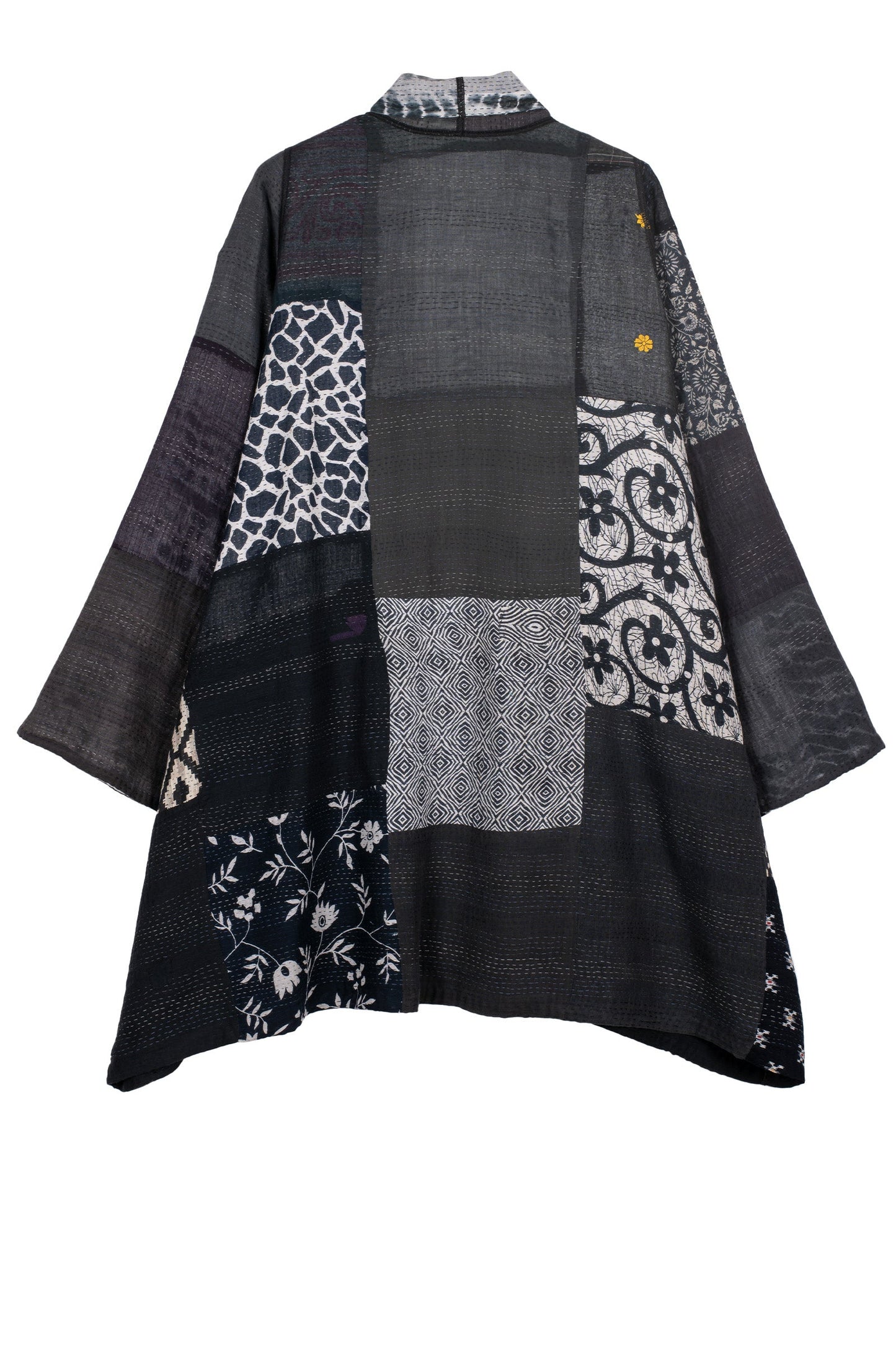 VINTAGE BOTTOM PRINT KANTHA A-LINE JKT - vb2003-blk -