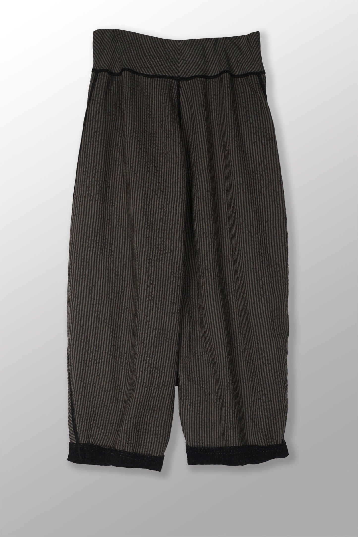 HANDLOOM PIN STRIPE KANTHA KNEE TUCKED PANTS - wa3625-brn -