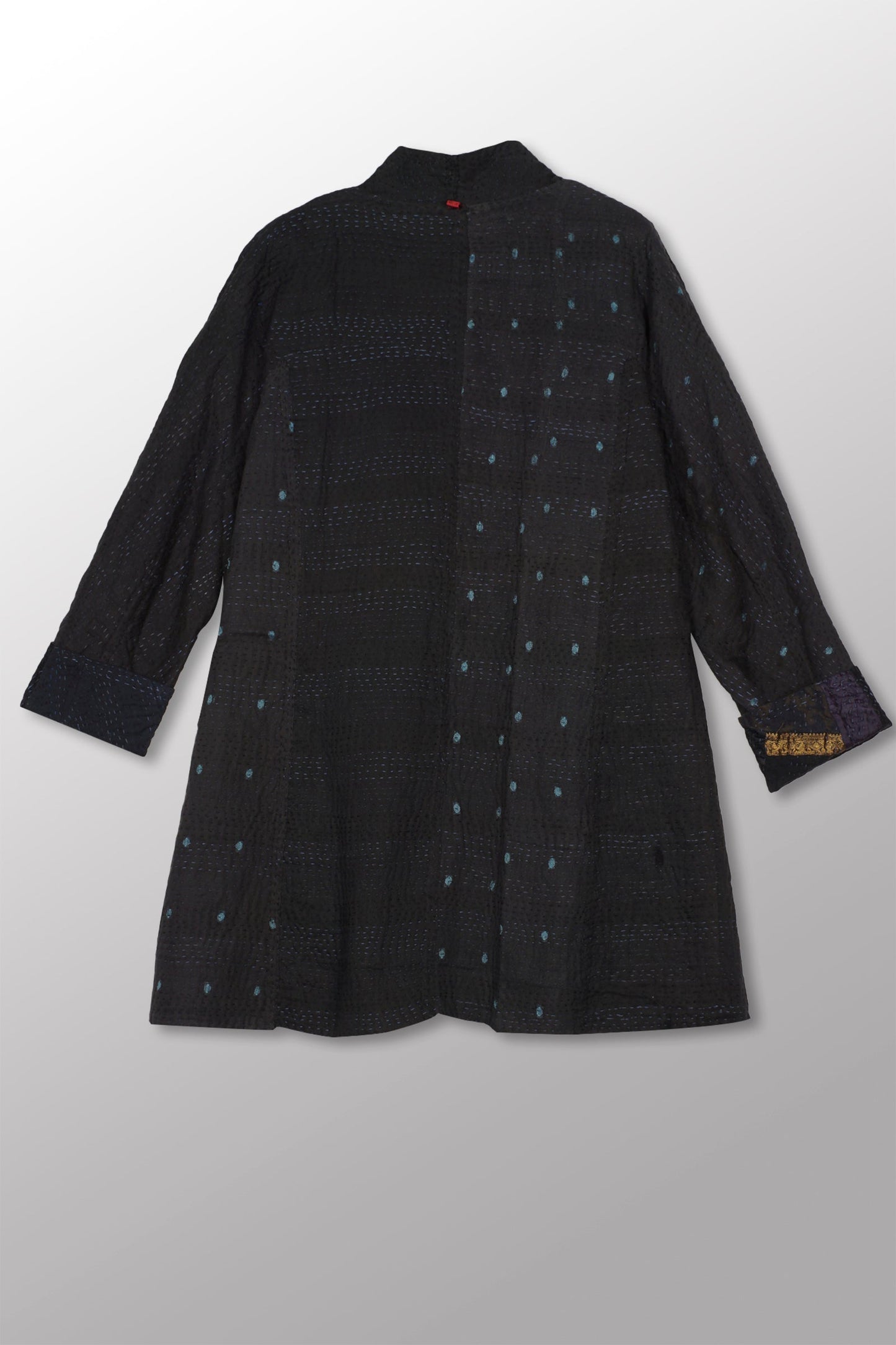 COTTON SILK SW PATCH KANTHA HIGH-NECK TOPPER - ws4045-blk -