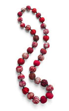 VINTAGE SILK KANTHA NUTS LONG NECKLACE - sv2702-red -