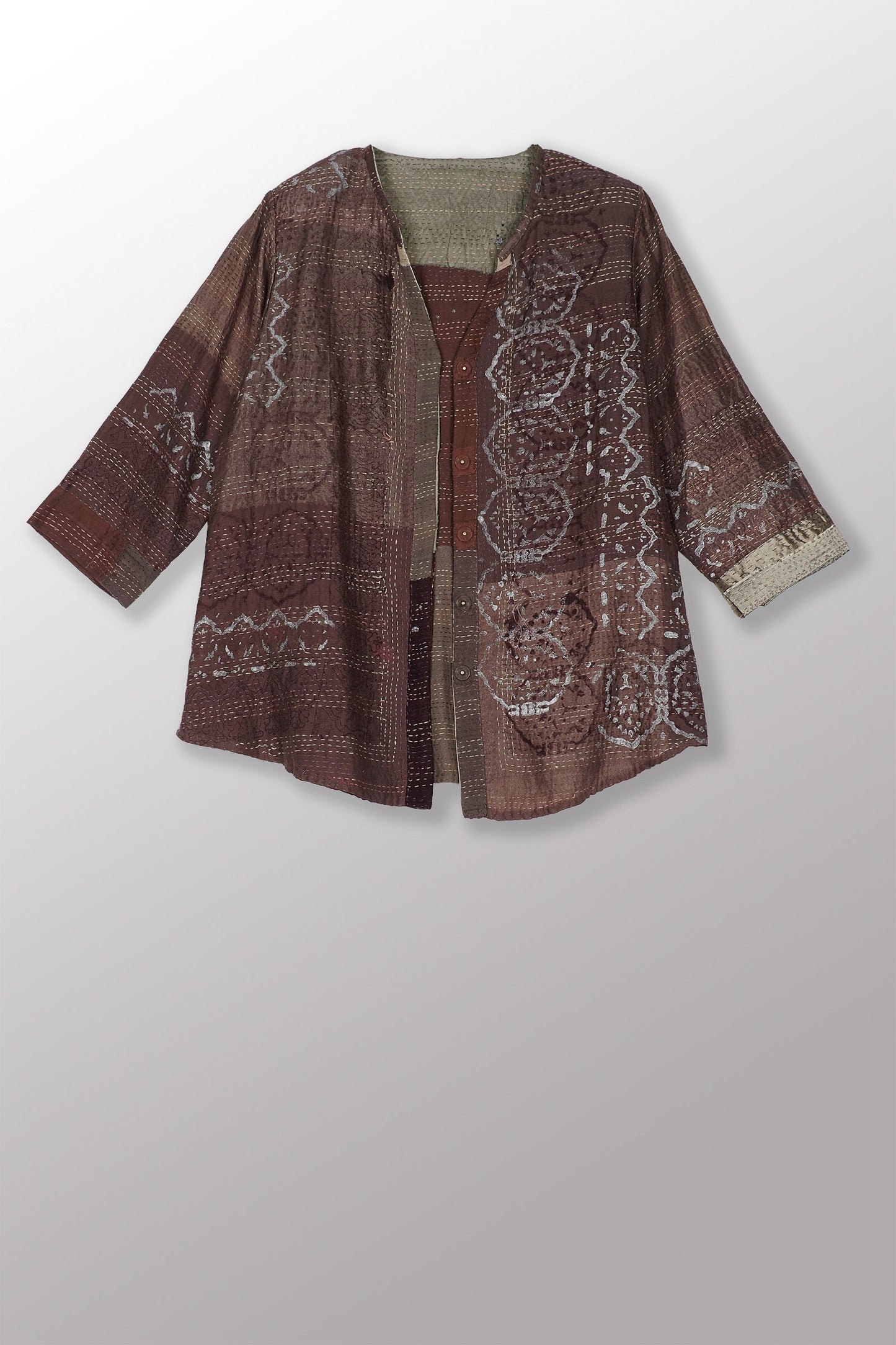 MOSAIC FRAY PATCH KANTHA KURTA TOP - zb2586-ntl -