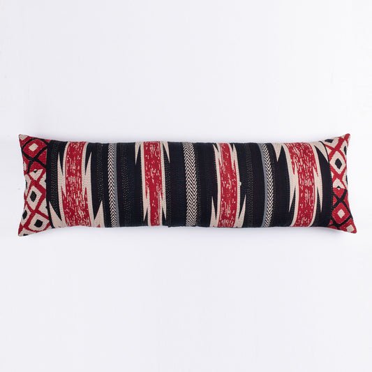 Monotone Ikat Handmade Vintage Kantha Lumber Pillow - Red