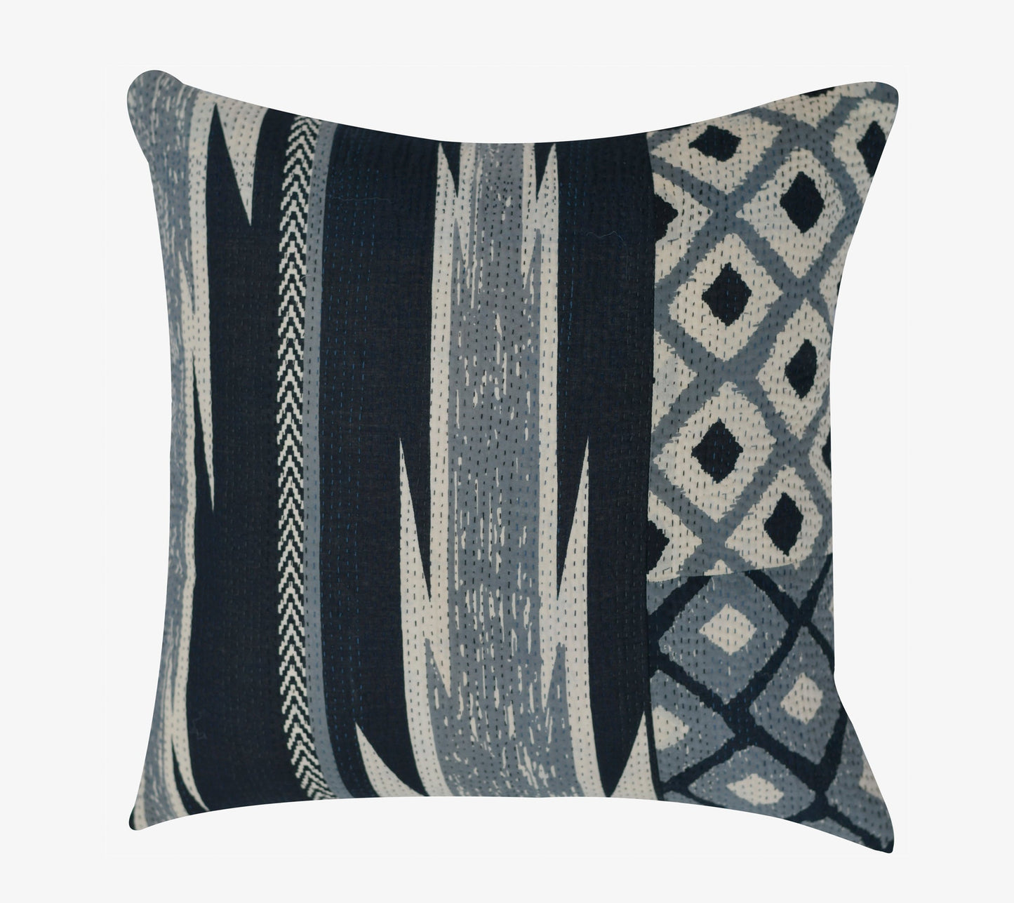 Monotone Ikat Handmade Vintage Kantha Pillow - Black