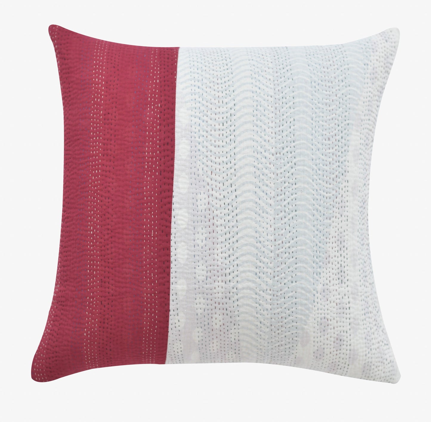 Monotone Ikat Handmade Vintage Kantha Pillow - Red