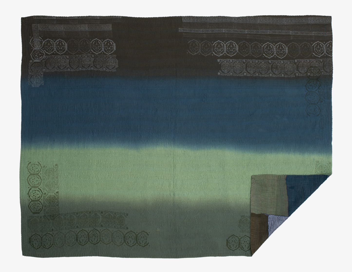 Ombre with Fray Handmade Vintage Kantha Throw - Avocado